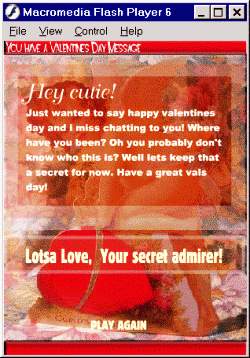 Cuando el usuario descarga y ejecuta ese archivo, se muestra la siguiente tarjeta con un mensaje relacionado con el d�a de San Valent�n