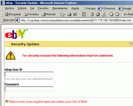 Se nos presenta una pantalla similar a las de eBay, en donde se nos solicita ingresar todos nuestros datos personales