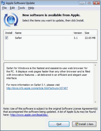 Lo peor es que la casilla para instalar el nuevo software (Safari en este caso), aparece marcada por defecto.