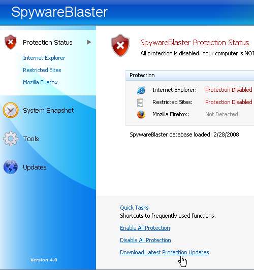 Pinche en "Download Latest Protection Updates" y luego en "Check for Updates". Aparecer�n las actualizaciones disponibles.