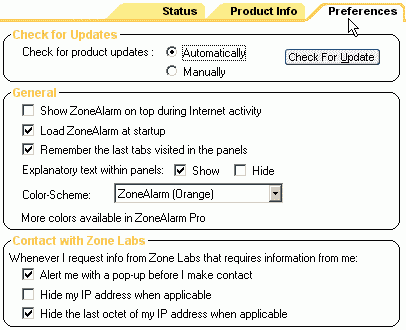 La opci�n "Hide my IP address when applicable" oculta nuestra direcci�n IP cuando se env�a un alerta a Zone Labs.